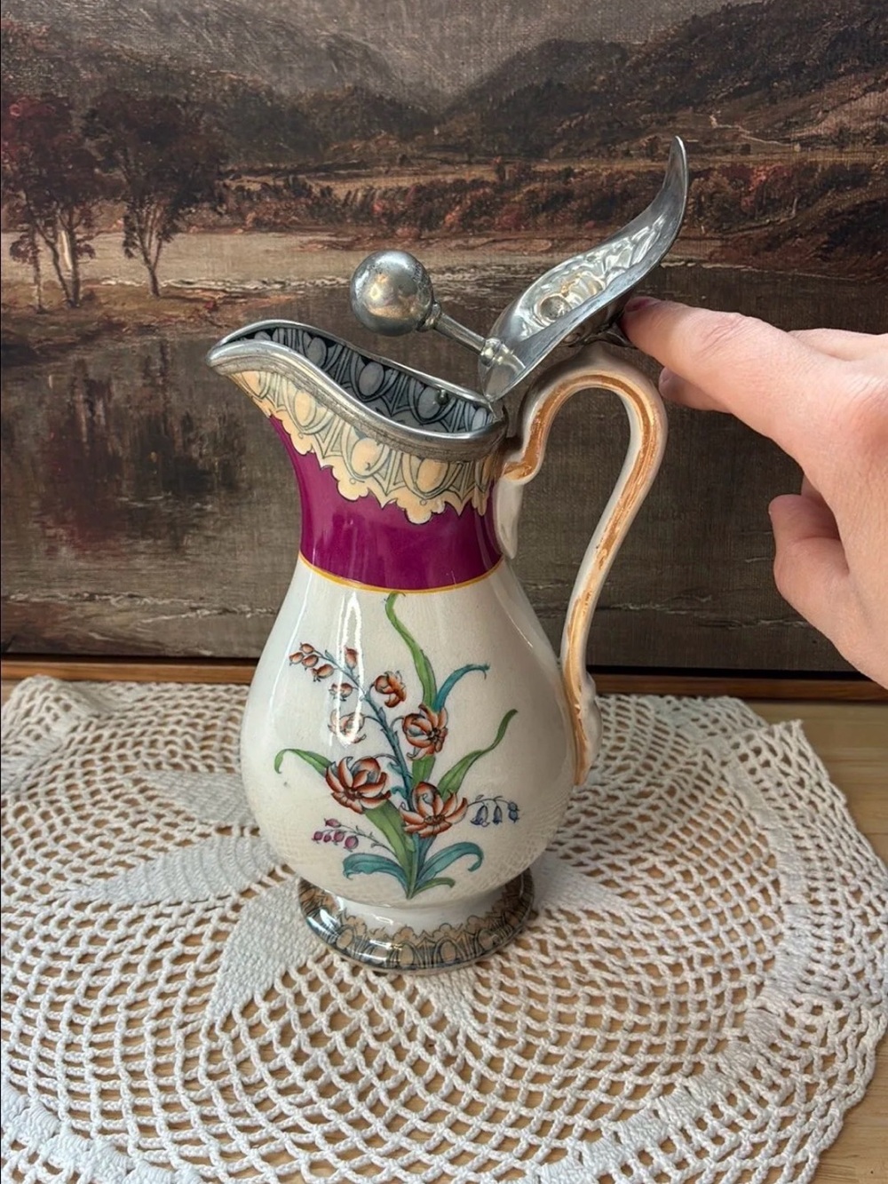Antique 19th Century Wine Jug with Weighted Lid